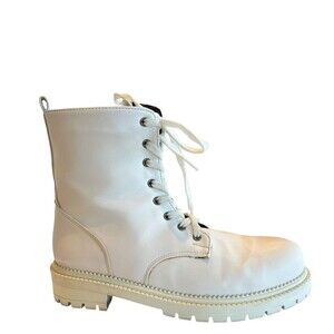 Unbranded Women's White Combat Boots Lace Up/Side Zip 9.5 EU 40